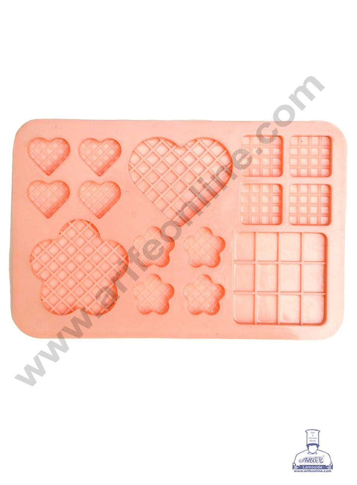 CAKE DECOR™ 15 Cavity Heart Flower Square Shape Silicon Chocolate Mould, Ice Mould, Chocolate Decorating Mould SBCM-733