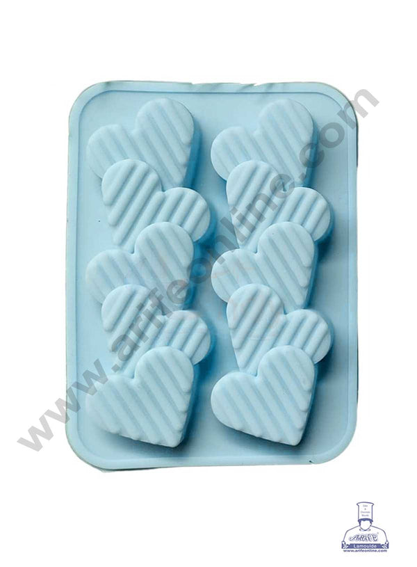 CAKE DECOR™ 2 Cavity Joint Heart Stripe Shape Silicon Chocolate Mould Candle Mould Chocolate Decorating Mould SBSM-885