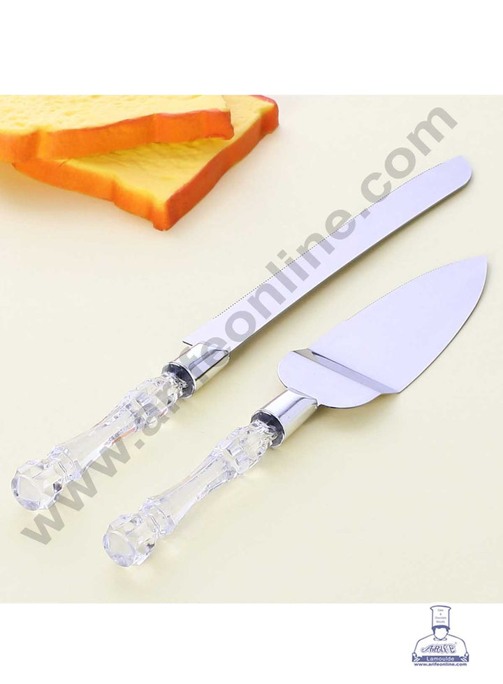 CAKE DECOR™ 2 pcs Set Multi-purpose Cake Knife and Cake Shovel Acrylic Handle with Stainless Steel Blade Baking Supplies (SBS-231)
