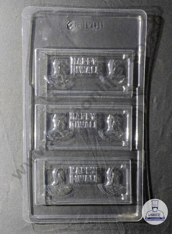 CAKE DECOR™ 3 Cavity Happy Diwali Bar Shape Mould PVC Chocolate mould (10 pcs pack) EM-148