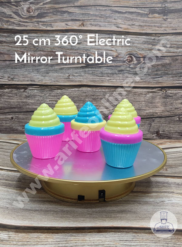 CAKE DECOR™ 360 Degree Electric Mirror Rotating Turntable - 25 cm