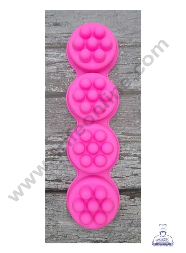 CAKE DECOR™ 4 Cavity Round Massage Bar Shape Silicone Soaps Moulds Silicon Muffin Mold All Purpose Mould (SBSM-878)