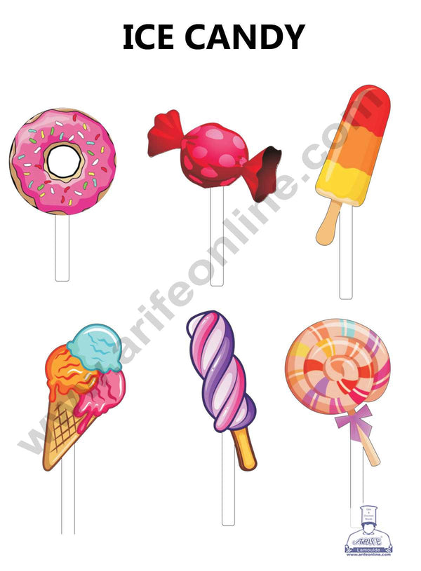 CAKE DECOR™ 4 Inches Digital Printed Cake Toppers - 6 Pc Ice Candy Theme