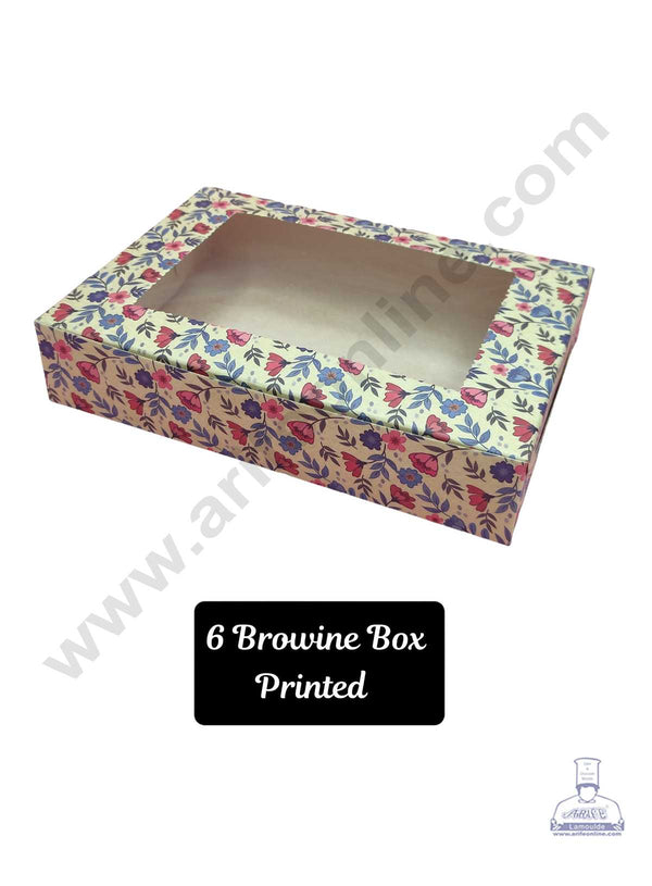 CAKE DECOR™ 6 Cavity Printed Design Brownie Boxes with Clear Window, Brownie Carriers ( 10 Pcs Pack )