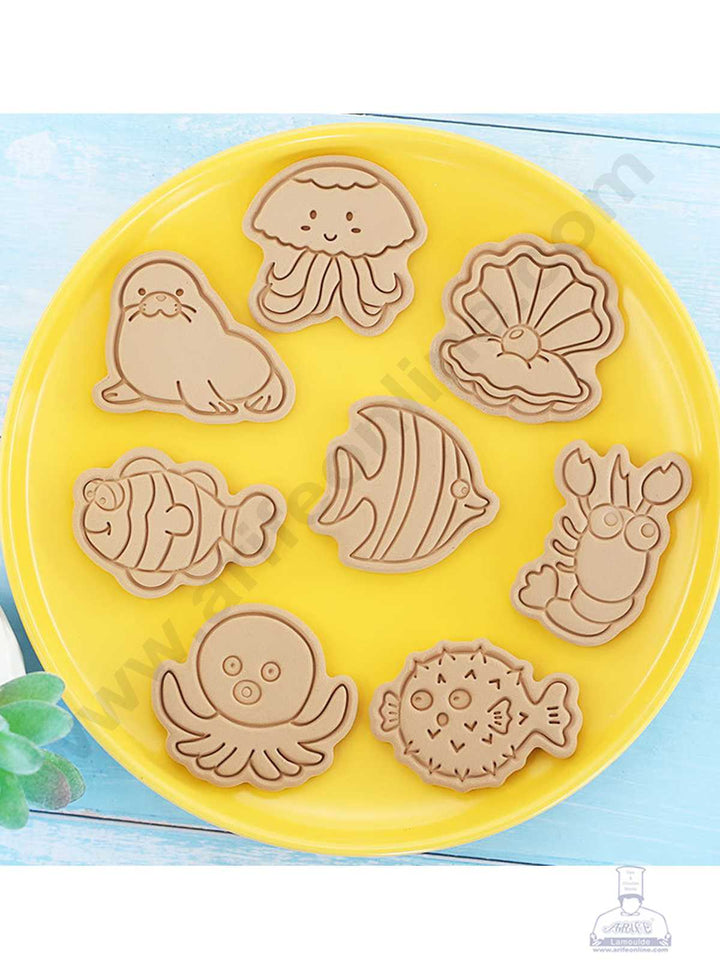 CAKE DECOR™ 8 Pcs Marine Life Theme Plastic Biscuit Cutter 3D Cookie Cutter (SBCK-25)