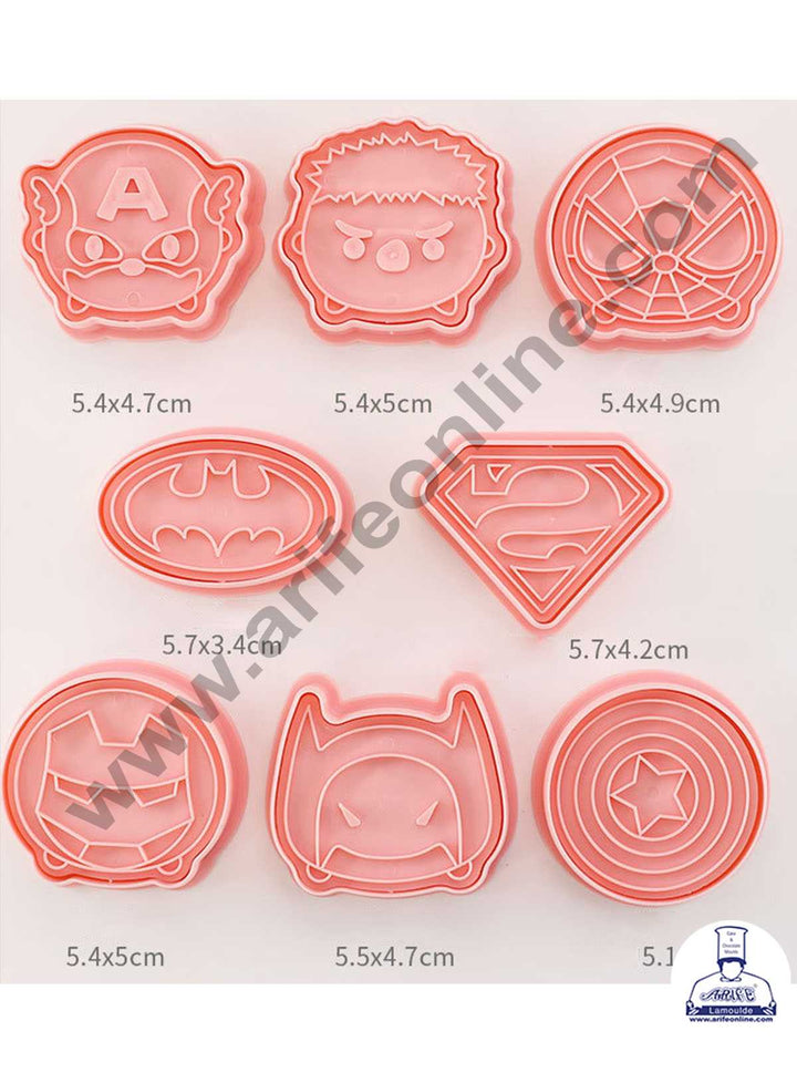 CAKE DECOR™ 8 Pcs Marvel Super Hero Plastic Biscuit Cutter 3D Cookie Cutter ( SBCK-01 )