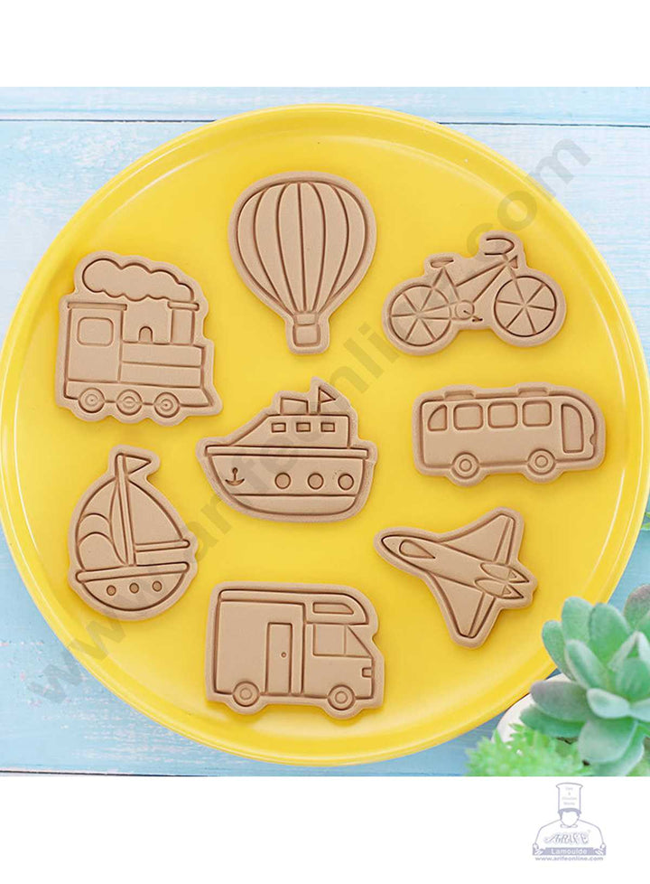 CAKE DECOR™ 8 Pcs Transportation Theme Plastic Biscuit Cutter 3D Cookie Cutter (SBCK-24)