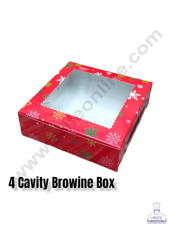 CAKE DECOR™ Christmas Theme 4 Cavity Brownie Boxes with Clear Window , Brownie Carriers – Christmas Theme 4( 10 Pcs Pack )