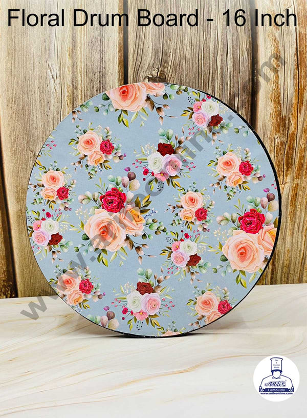 CAKE DECOR™ Floral Design Round Drum Cake Board Cake Base - 16 Inch