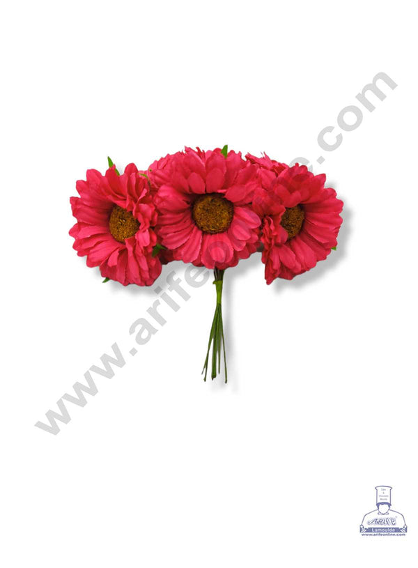 CAKE DECOR™ New Sunflower Artificial Flower For Cake Decoration – Pink ( 1 Bunch )