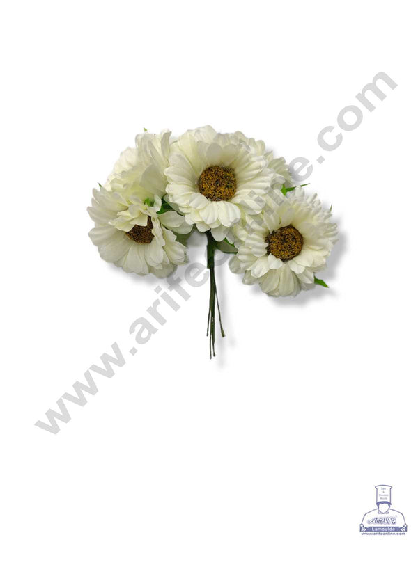 CAKE DECOR™ New Sunflower Artificial Flower For Cake Decoration – White ( 1 Bunch )