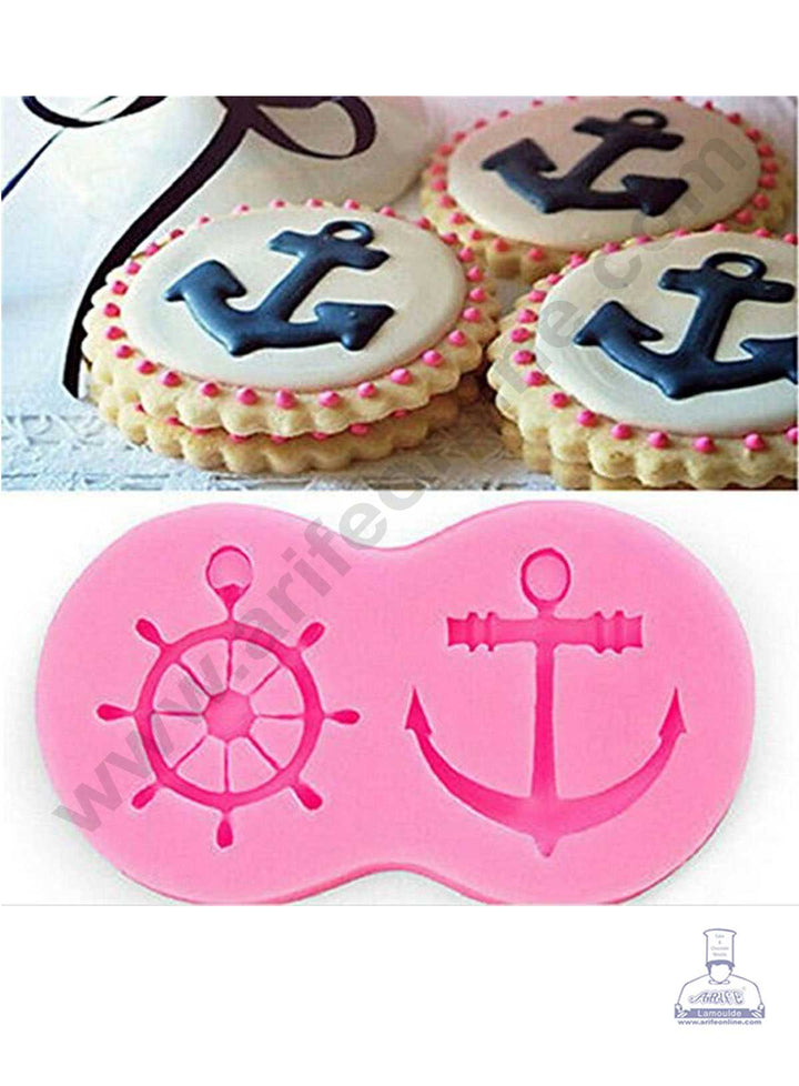 CAKE DECOR™ Silicone 2 Cavity Rudder And Anchor Shape Pink Fondant Marzipan Mould