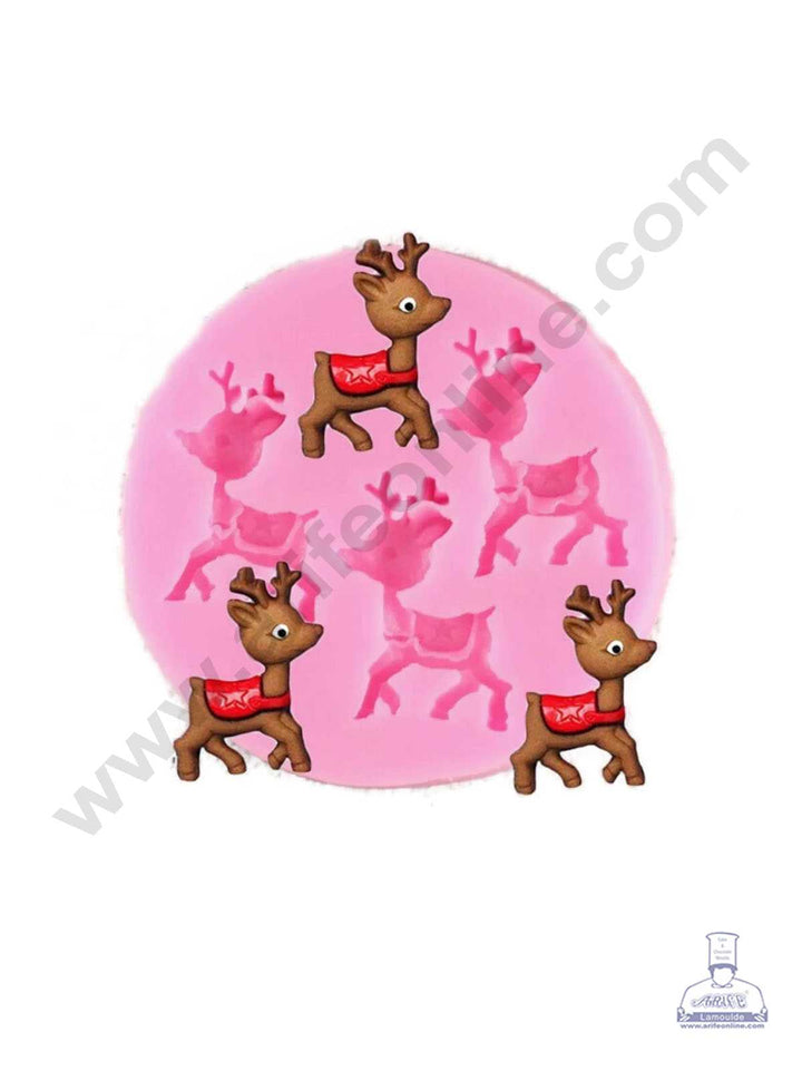 CAKE DECOR™ Silicone 3 Cavity Mini Cute Deer Shape Pink Fondant Marzipan Mould