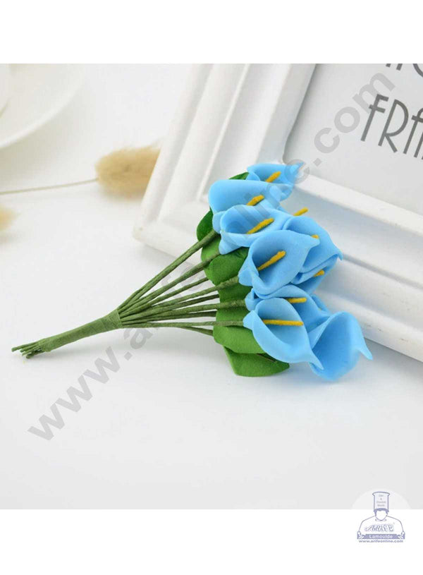 CAKE DECOR™ Small Lilly Foam Bunch Artificial Flower For Cake Decoration – Blue ( 1 Bunch )