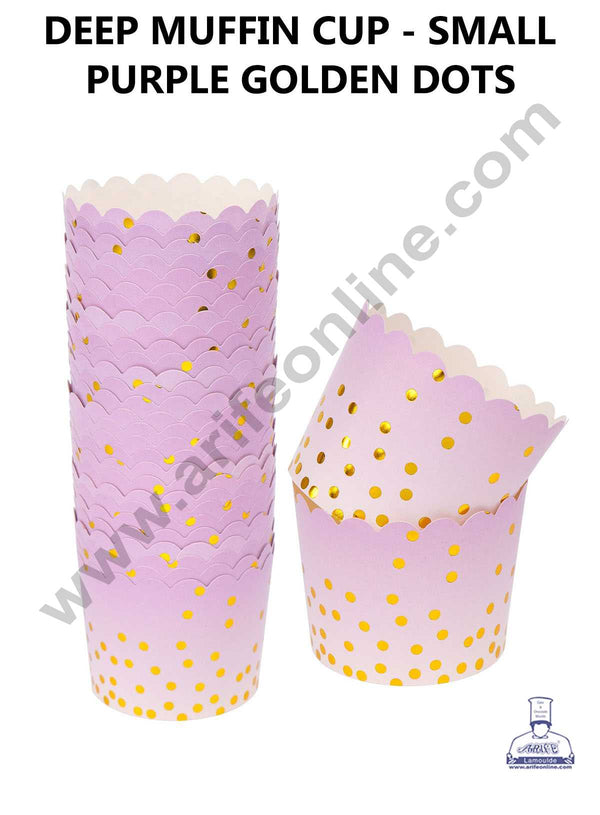 CAKE DECOR™ Small Purple White with Golden Dots Deep Muffin Cupcake Liners (50Pcs Pack)