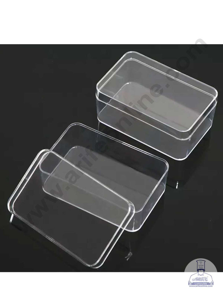 CAKE DECOR™ Transparent Acrylic Dessert Rectangle Tub With Lid (Pack of 12)