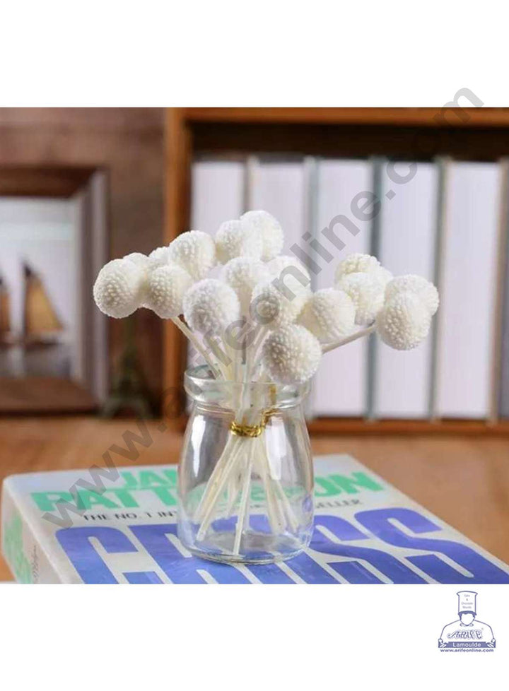CAKE DECOR™ White Color Natural Craspedia Balls Billy Buttons For Cake Decoration Bouquet Wedding Party Centerpieces Decorative – White (5 pcs pack)