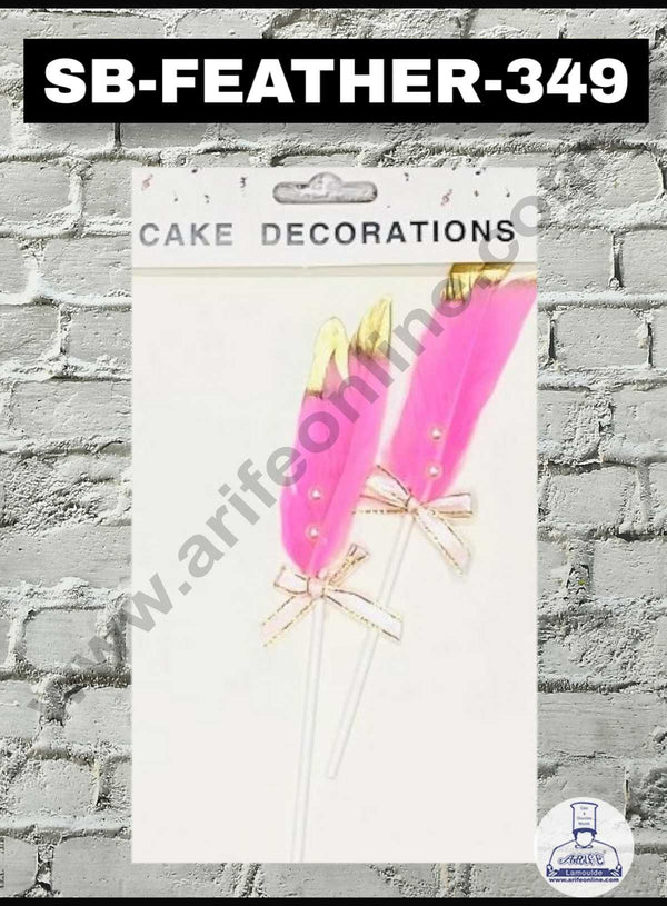 CAKE DECOR™ 2pcs Light Pink Golden Feather Topper For Cake Decoration( SB-FEATHER-349-LPG )
