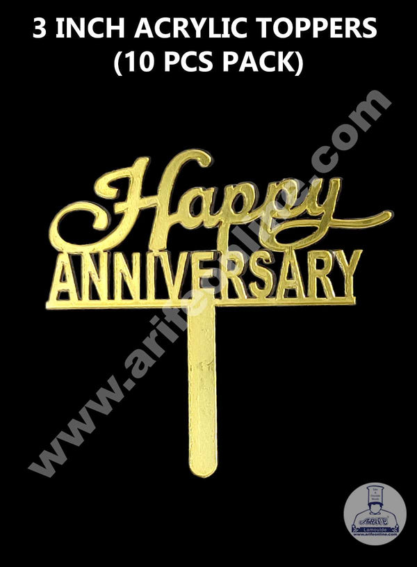 CAKE DECOR™ 3 Inch 10 pcs Golden Acrylic Cake Topper - Happy Anniversary ( SBMT-3INCH-01 )