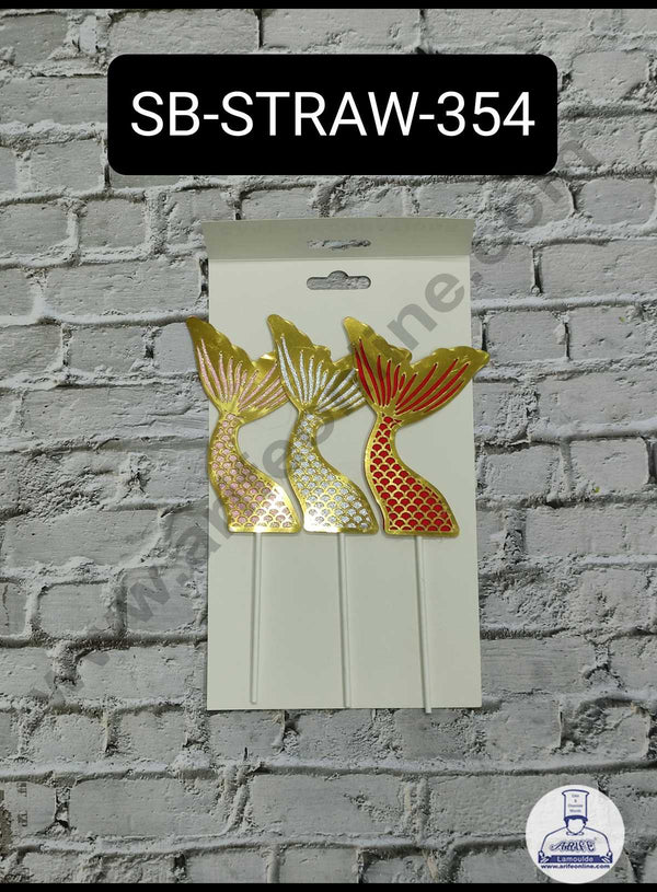 CAKE DECOR™ 3pcs Multi Colour Mermaid Tail Stick Topper For Cake Decoration( SB-STRAW-354 )