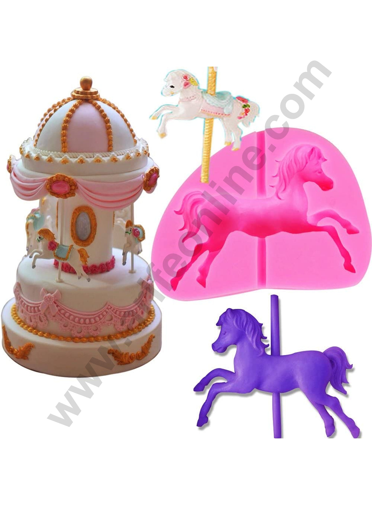 Cake Decor 1pcs Silicone Fondant Mould 3D Carousel Horse With Pole Cak Arife Online Store