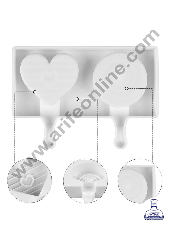 Cake Decor 2 Cavity Swirl Round And Heart In Heart Shape Silicone Popsicle And Cakesicle Molds Easy Ice Cream Bar Mould SBSM-746