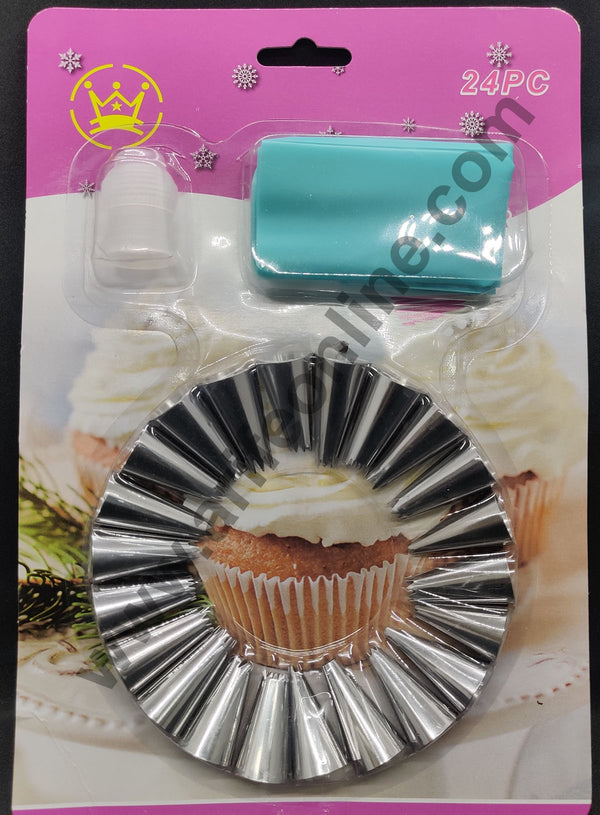 Cake Decor 22pc Set Of Nozzles+ 1 Coupler + 1 Silicon Piping Bag SBPN-004