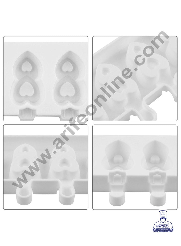 Cake Decor 4 Cavity Heart In Heart Shape Silicone Popsicle And Cakesicle Molds Easy Ice Cream Bar Mould SBSM-743