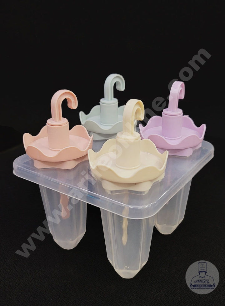 Cake Decor 4 Cavity Popsicle Fancy Handle Plastic Kulfi Maker Mould