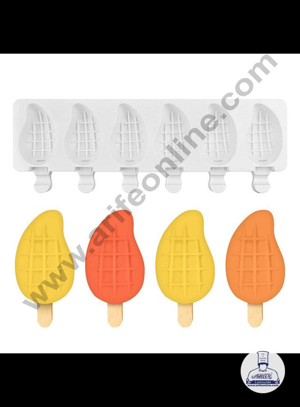 Cake Decor 6 Cavity Mango Shape Silicone Popsicle And Cakesicle Molds Easy Ice Cream Bar Mould SBSM-740