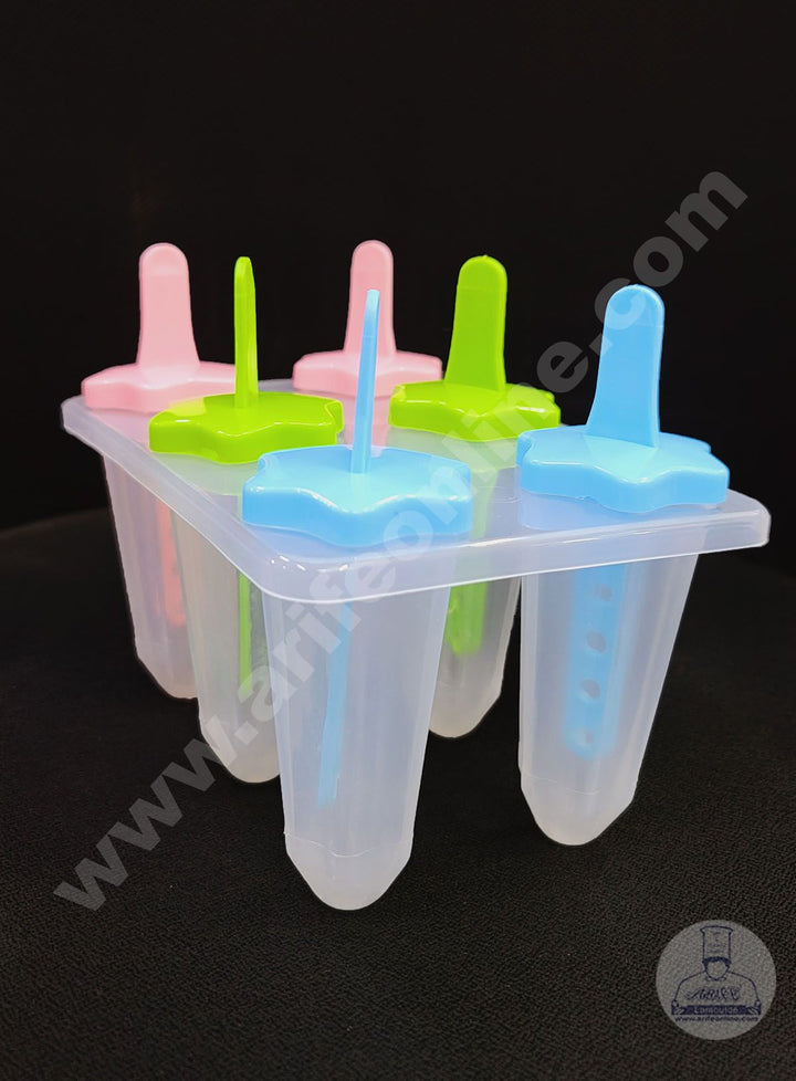 Cake Decor 6 Cavity Star Shape Popsicle Plain Handle Plastic Kulfi Maker Mould