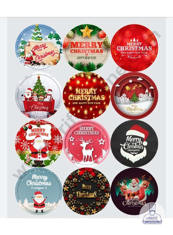 Cake Decor Merry Christmas Stickers 2 Inches Round - 72 Pc Pack
