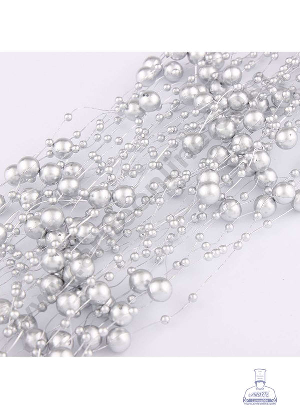 Cake Decor Artificial Pearls String Beads Chain Garland Flowers Wedding Christmas Party Decoration 3mm 8mm Beads - Silver