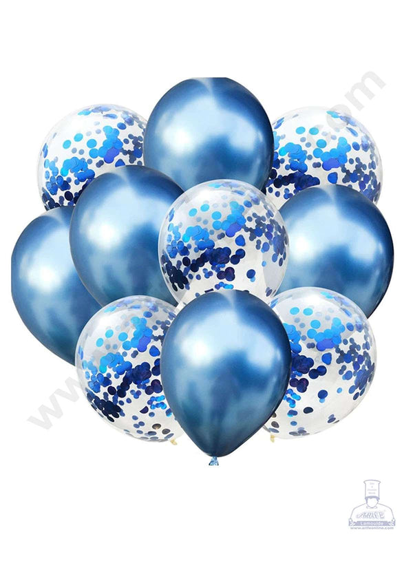 Cake Decor™ Blue Balloons with Confetti Balloons Set ( Pack of 10 Pcs )