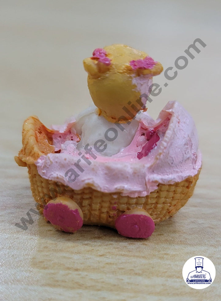 Cake Decor Ceramic Mini Baby Topper for Cake and Cupcake Decoration – Pink Basket Cart Baby Girl