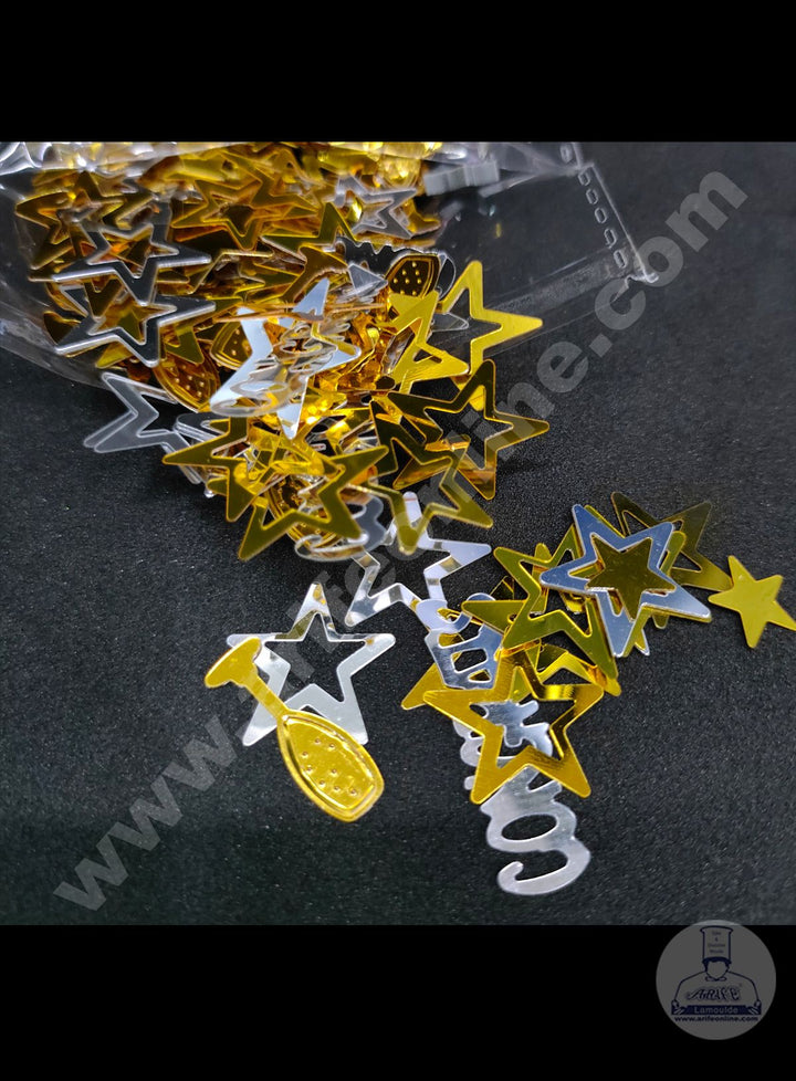 Cake Decor Congrats and Star Shape Confetti for Table Party Decoration - Gold and Silver