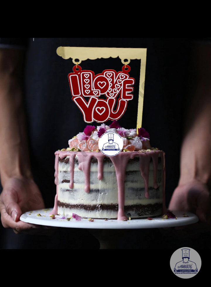 Cake Decor Exclusive Acrylic Hanging Cake Topper - I Love You (Red)