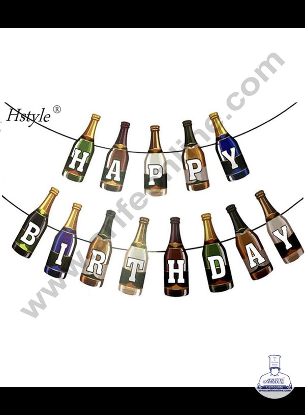 Cake Decor Happy Birthday Beer Bottle Banners for Birthday Decoration - Set of 14 Pc