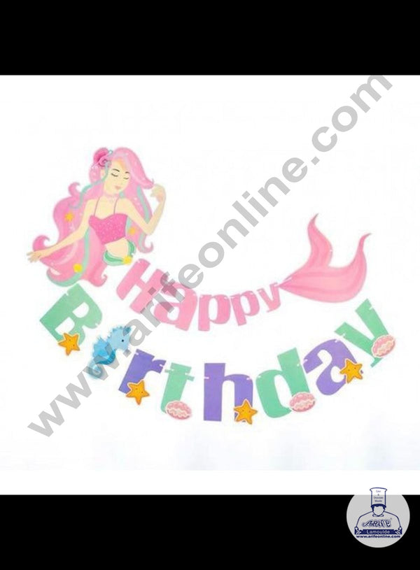 Cake Decor Happy Birthday Mermaid Sea Theme Banners for Birthday Decoration - Set of 17 Pc