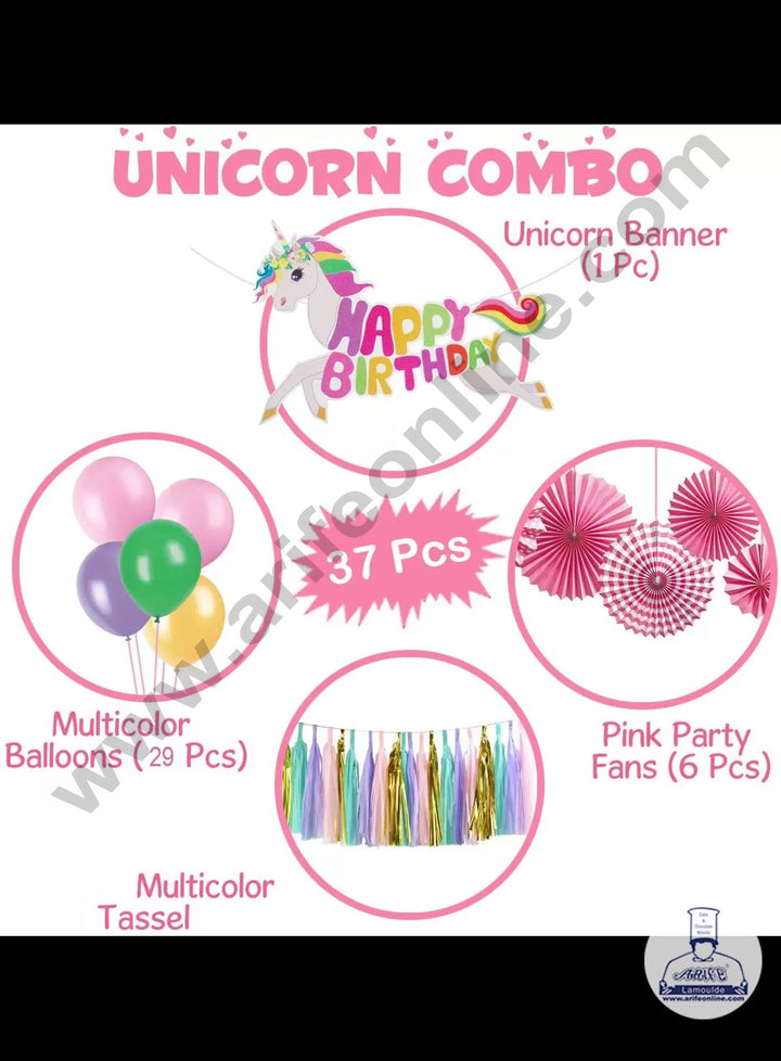 Cake Decor Happy Birthday Unicorn Banners for Birthday Decoration - Set of 37 Pc