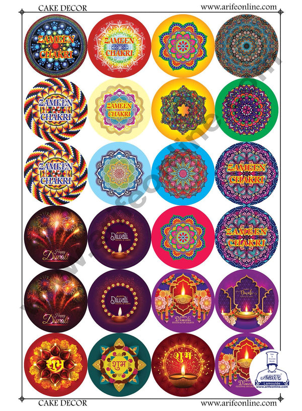 Cake Decor Jamin Chakri Diwali Chocolate Sticker (A4 Size Sheet) DiwaliS-524