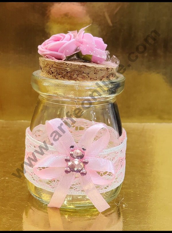 Cake Decor Mini Themed Glass Jars Wishing Jars With Cork Wishing Bottles - Pink Ribbon Rose
