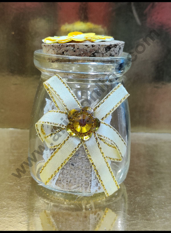 Cake Decor Mini Themed Glass Jars Wishing Jars With Cork Wishing Bottles - White And Golden Ribbon