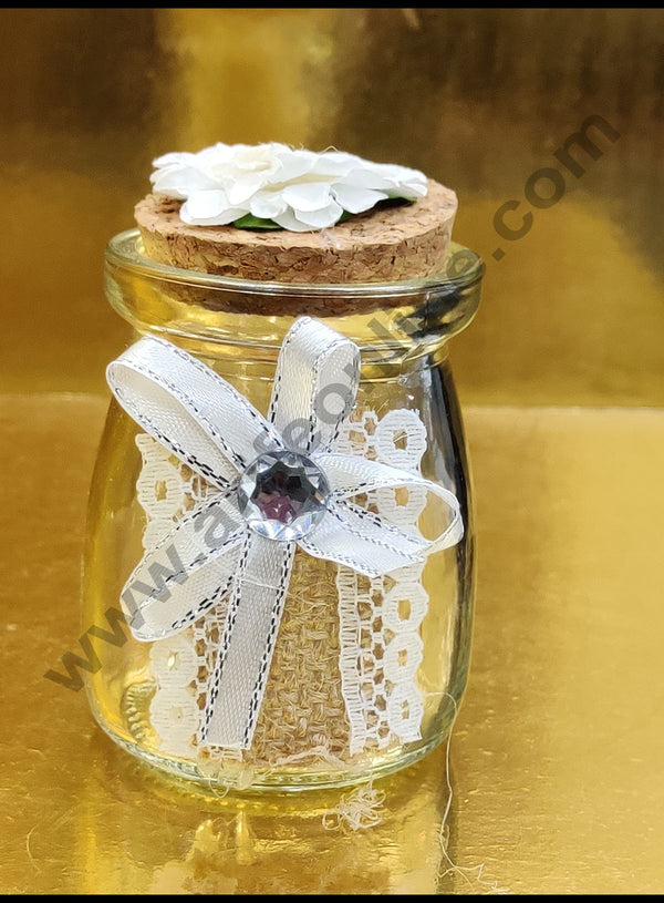 Cake Decor Mini Themed Glass Jars Wishing Jars With Cork Wishing Bottles - White And Silver Ribbon