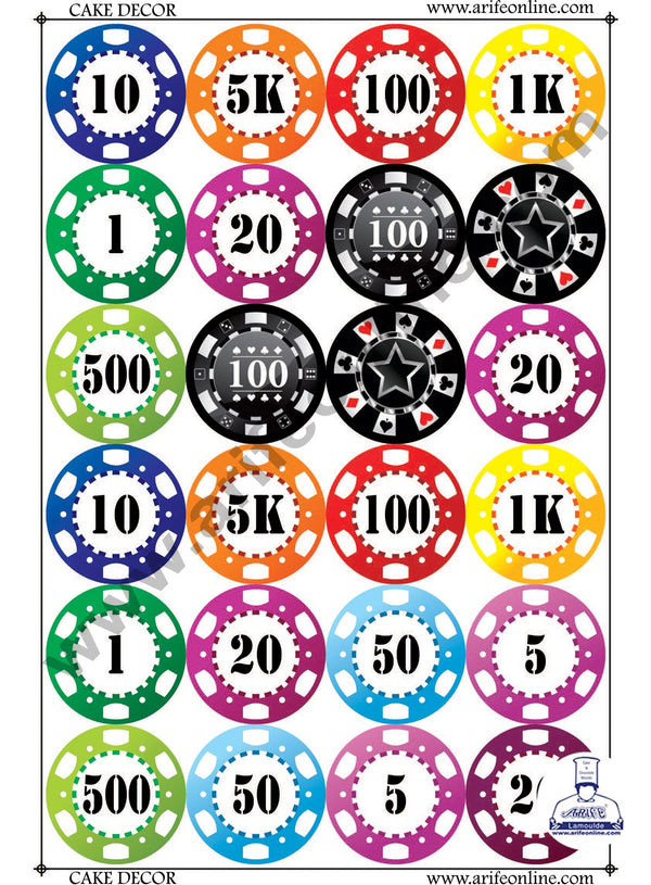 Cake Decor Poker Chips Chocolate Sticker (A4 Size Sheet)