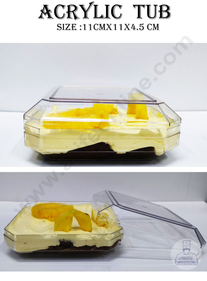 Cake Decor Transparent Acrylic Dessert Octa Tub With Lid (Pack of 10)