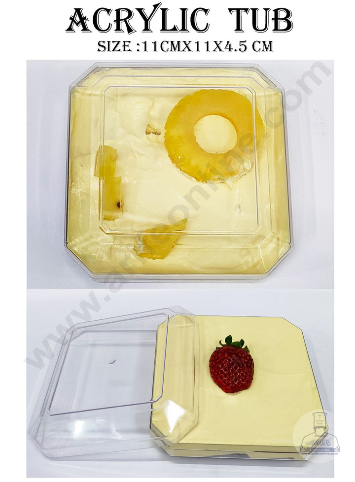 Cake Decor Transparent Acrylic Dessert Octa Tub With Lid (Pack of 10)
