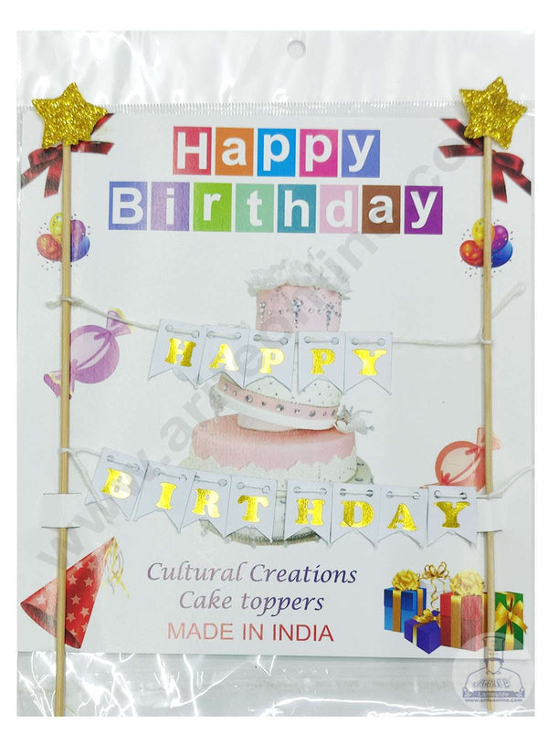Cake Decor™ Happy Birthday Hanging Paper Topper - White (SBMT-TP-037)