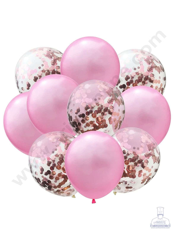 Cake Decor™ Pink Balloons with Confetti Balloons Set ( Pack of 10 Pcs )