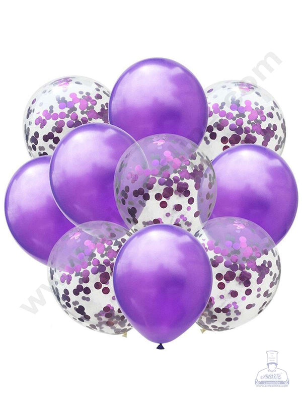 Cake Decor™ Purple Balloons with Confetti Balloons Set ( Pack of 10 Pcs )